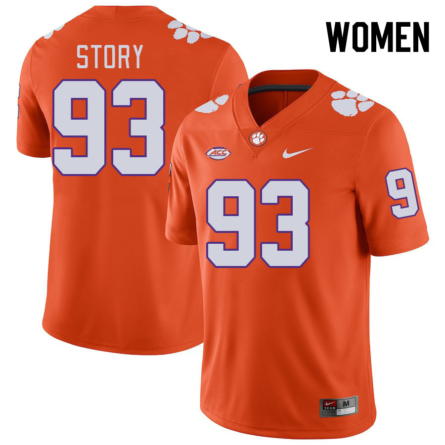 Women #93 Caden Story Clemson Tigers College Football Jerseys Stitched-Orange - Click Image to Close